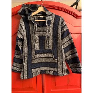 Artesenias Sz Small Baja Hoodie Drug Rug Sk8t Surf Hippie Mexican Blue Black EUC